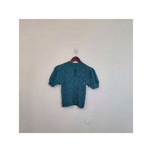 New York & Company Green Knit Short Sleeve Chennille Sweater Women's Size XS